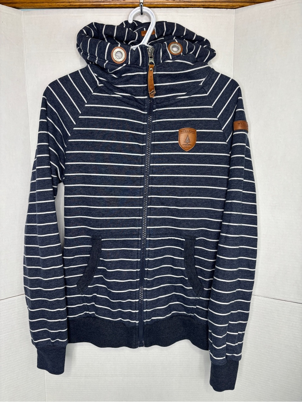 Hera Full Zip-Femme-Wanakome hood Nautical Coastal Striped Hoodie Cowl Sweater